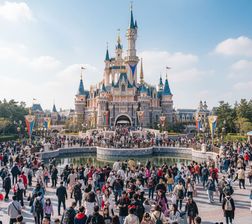 Shanghai Disneyland Castle with crowds